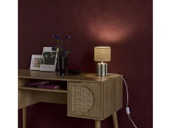 Sweeek Lámpara De Mesa-Lámpara de mesa interior cerámica pantalla de efecto de mimbre Verde