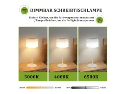 NETTLIFE Lámpara De Mesa-Lámpara de mesa LED inalámbrica , funciona con pilas, regulable de 3000 K a 6500 K, recargable por USB-C, altura ajustable, resistente al agua. Blanco