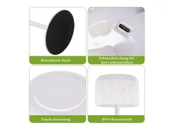 NETTLIFE Lámpara De Mesa-Lámpara de mesa LED inalámbrica , funciona con pilas, regulable de 3000 K a 6500 K, recargable por USB-C, altura ajustable, resistente al agua. Blanco