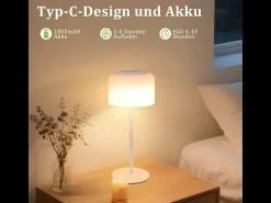 NETTLIFE Lámpara De Mesa-Lámpara de mesa LED inalámbrica , funciona con pilas, regulable de 3000 K a 6500 K, recargable por USB-C, altura ajustable, resistente al agua. Blanco