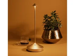 Lámpara de mesa LED inalámbrica recargable y regulable Pina Pro Gold Leaf, color azafrán (2200-2700-3000 K) Amarillo