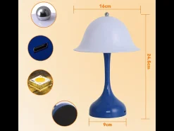 Discount NETTLIFE Lámpara de mesa LED inalámbrica : lámpara de noche táctil regulable, 3 temperaturas de color, recargable por USB, diseño moderno Gris