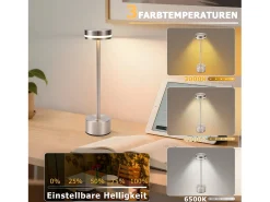 NETTLIFE Lámpara De Mesa-Lámpara de mesa LED inalámbrica , funciona con pilas, regulable, recargable por USB-C, táctil dorada, para escritorio (plateada, paquete de 2) Plateado