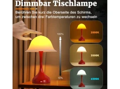 NETTLIFE Lámpara de mesa LED inalámbrica : lámpara táctil de noche, forma de sombrero rojo, recargable por USB, luz de noche para sala de estar o dormitorio. Multicolor Discount