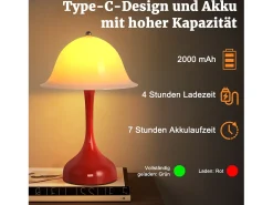 NETTLIFE Lámpara de mesa LED inalámbrica : lámpara táctil de noche, forma de sombrero rojo, recargable por USB, luz de noche para sala de estar o dormitorio. Multicolor Discount