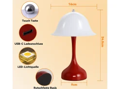 NETTLIFE Lámpara de mesa LED inalámbrica : lámpara táctil de noche, forma de sombrero rojo, recargable por USB, luz de noche para sala de estar o dormitorio. Multicolor Discount