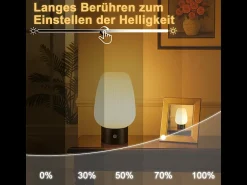 NETTLIFE Lámpara de mesa LED inalámbrica recargable : lámpara táctil USB, cristal , regulable 3000K–6500K, IP44, para dormitorio y cocina Blanco New