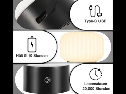 Hot NETTLIFE Lámpara de mesa LED inalámbrica : lámpara táctil recargable por USB, blanca, regulable, resistente al agua IP44, redonda de cristal. Blanco