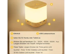 NETTLIFE Lámpara de mesa LED batería de 1800 mAh táctil regulable 3000-6500K recargable por USB con 3 temperaturas de color y función de temporización Dorado
