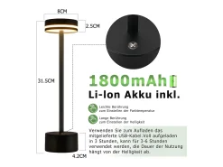 NETTLIFE Lámpara de mesa LED a pilas, inalámbrica, regulable, recargable por USB-C, control táctil, para dormitorio y oficina (negra, paquete de 2) Negro