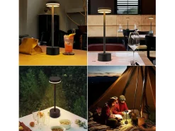 NETTLIFE Lámpara de mesa LED a pilas, inalámbrica, regulable, recargable por USB-C, control táctil, para dormitorio y oficina (negra, paquete de 2) Negro
