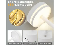 Sale NETTLIFE Lámpara de mesa LED , a pilas, inalámbrica, regulable, recargable por USB-C, control táctil, para dormitorio y comedor (blanca, paquete de 2) Blanco