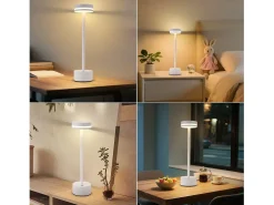 Sale NETTLIFE Lámpara de mesa LED , a pilas, inalámbrica, regulable, recargable por USB-C, control táctil, para dormitorio y comedor (blanca, paquete de 2) Blanco