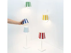 Lámpara De Mesa-Lámpara de mesa LED Poldina Lido de rayas rojas, recargable y regulable con duración de batería de hasta 12 horas. Para uso exterior IP65 Rojo