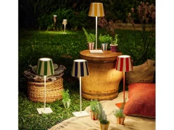 New Lámpara de mesa LED Poldina Lido de rayas amarillas recargable y regulable con batería de hasta 12 horas. Para uso exterior IP65 Amarillo