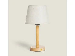 Ledkia Lámpara de Mesa LED Portátil Madera con Batería USB Recargable Rowy Natural Beige Best