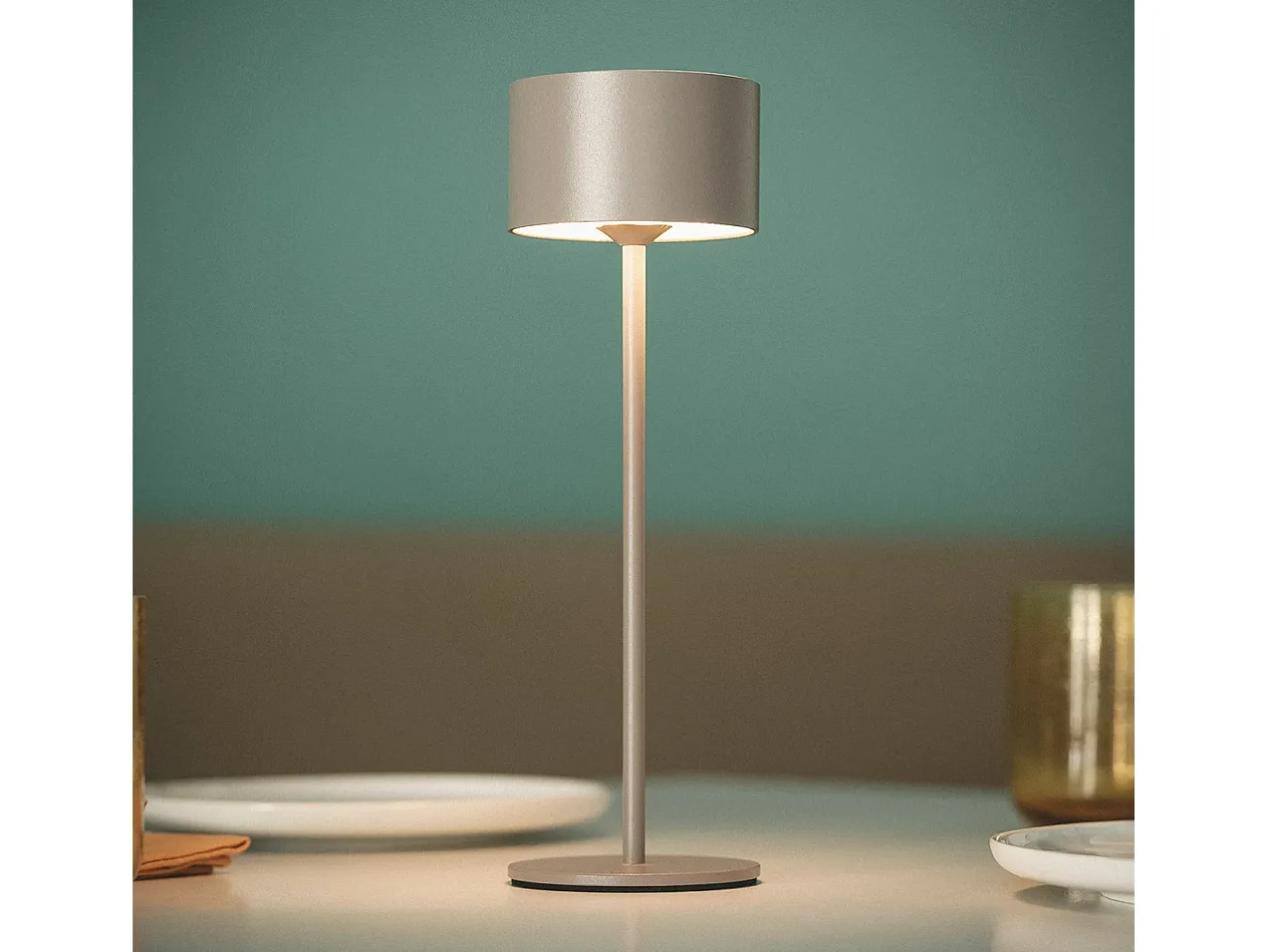 Ledkia Lámpara de Mesa LED Portátil Exterior con Batería USB Recargable Mounka Round Topo Gris Best