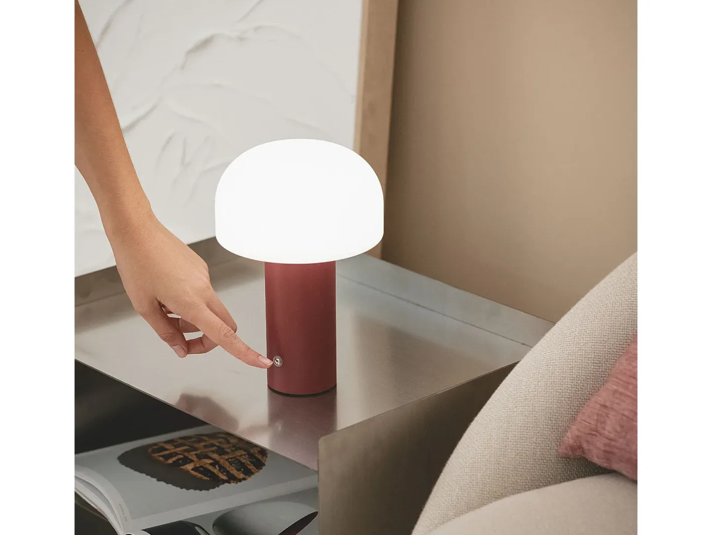 Ledkia Lámpara De Mesa-Lámpara de Mesa LED Portátil con Batería USB Recargable Leta Burdeos Blanco