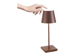 Sale Lámpara de mesa LED Zafferano Poldina Pro Mini Corten, recargable y regulable, con duración de batería de hasta 12 horas Marru00f3n