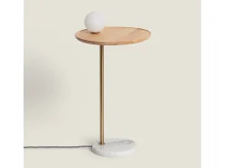 Ledkia Lámpara de Mesa Madera y Cristal Brandt / Dorado Blanco Sale