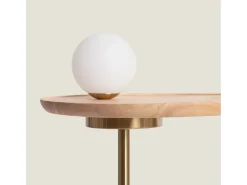 Ledkia Lámpara de Mesa Madera y Cristal Brandt / Dorado Blanco Sale