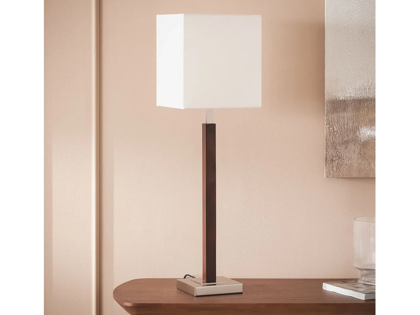 Ledkia Lámpara de Mesa Madera y Metal Lizza Blanco