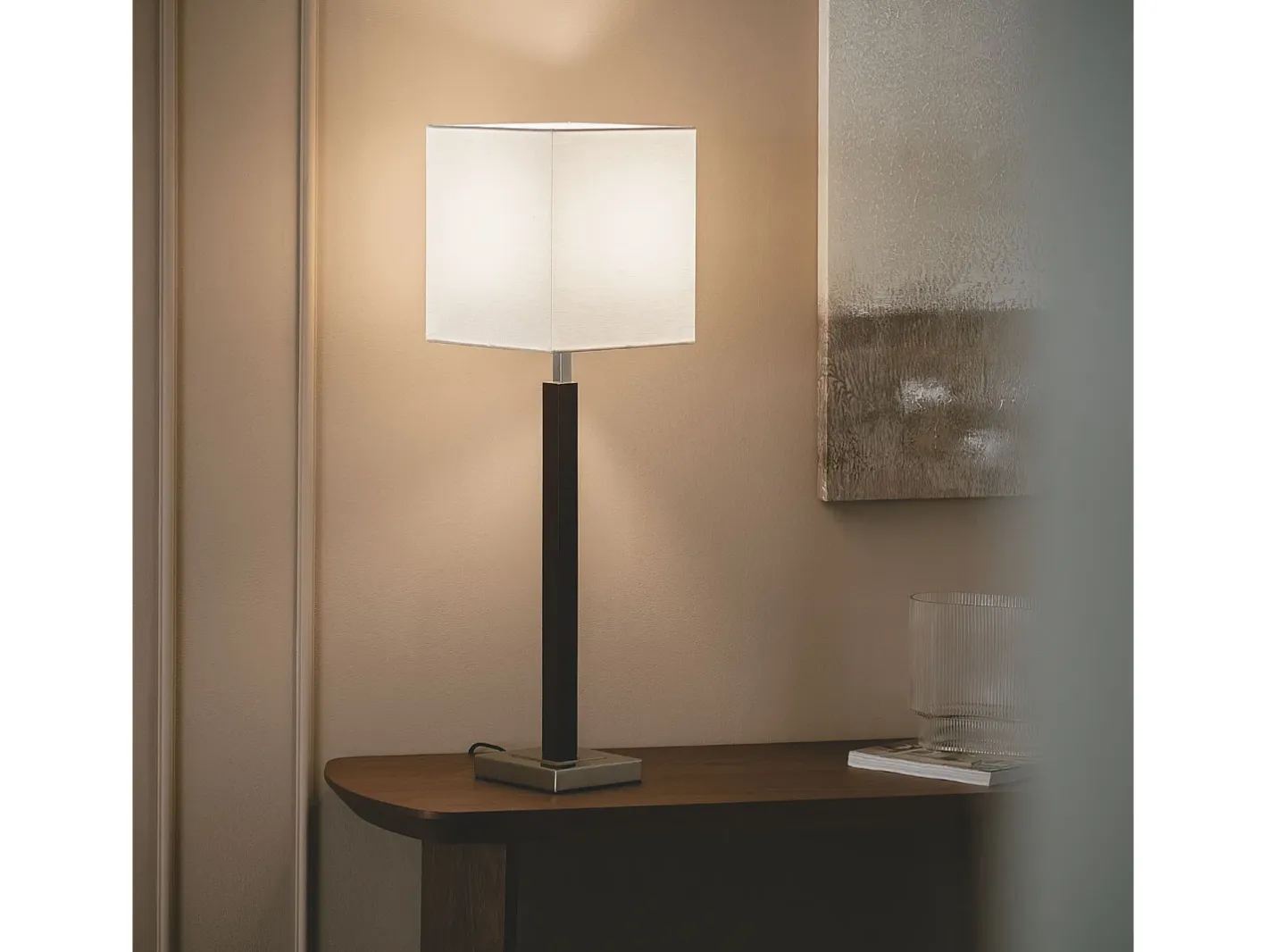 Ledkia Lámpara de Mesa Madera y Metal Lizza Blanco