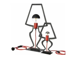 Lámpara De Mesa-Lámpara de mesa Silhouette Ø22x33 cm Hierro perforado Diseño decorativo moderno Made in Italy Conexión E14 Elegante complemento de decoración Negro