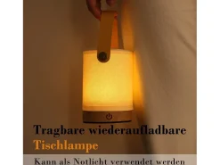 NETTLIFE Lámpara de mesa táctil LED , pantalla de tela de madera inalámbrica portátil con función de atenuación Amarillo