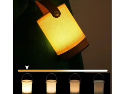 NETTLIFE Lámpara de mesa táctil LED , pantalla de tela de madera inalámbrica portátil con función de atenuación Amarillo