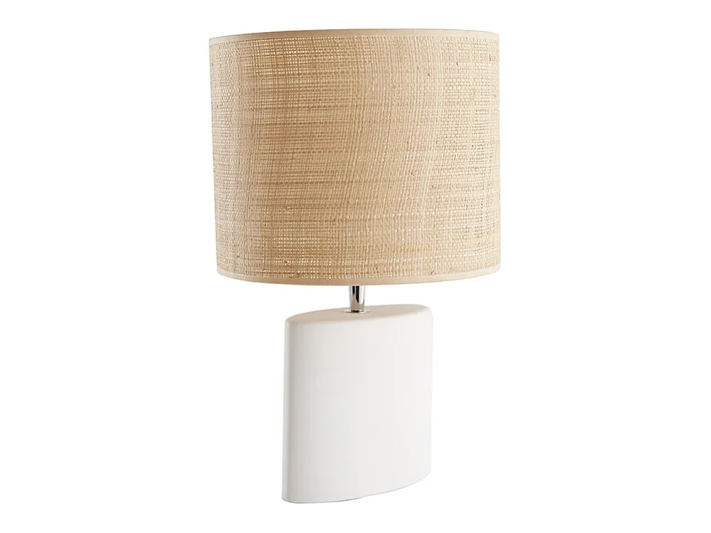 Miliboo Lámpara de mesa étnica de cerámica blanca mate con pantalla de rafia TIGA Blanco Sale