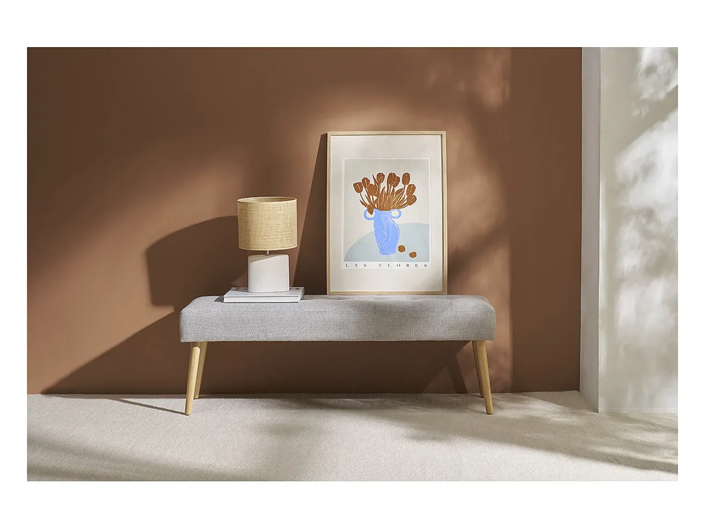 Miliboo Lámpara de mesa étnica de cerámica blanca mate con pantalla de rafia TIGA Blanco Sale