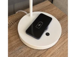 New Lámpara de mesa VALAN estilo clásico y moderno - Alt. 35 cm - E27 60W - IP20 - 350º - base carga - cable 1,5 metros - on&off - acero y madera - Blanco
