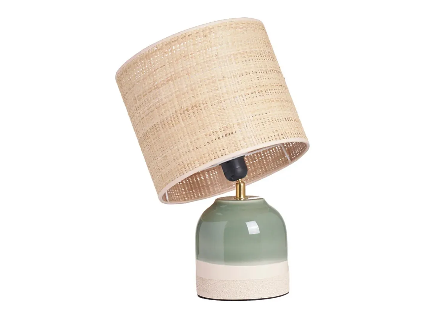 New Miliboo Lámpara de mesa de cerámica y pantalla de mimbre H35 cm PIEGA Verde