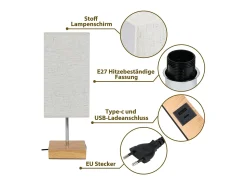 Best NETTLIFE Lámpara de mesa vintage con control táctil y USB regulable E27, con función de carga USB y tipo C, sin bombilla. Plateado