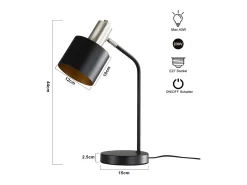 NETTLIFE Lámpara de mesilla de noche vintage con cable E27, lámpara de escritorio negra y dorada, lámpara de lectura giratoria Negro Hot