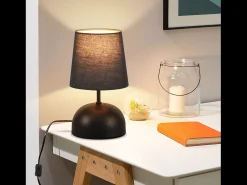 NETTLIFE Lámpara De Mesa-Lámpara de mesita de noche , juego de 2, cable , tela pequeña, diseño moderno Negro