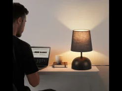 NETTLIFE Lámpara De Mesa-Lámpara de mesita de noche , juego de 2, cable , tela pequeña, diseño moderno Negro