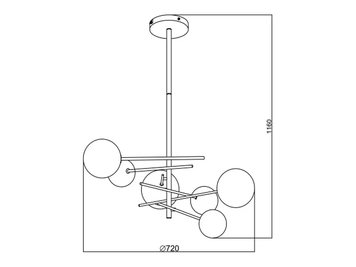 OZAIA Lámpara Suspendida-Lámpara de metal asimétrica 6 globos, L.72 x H. 116 cm, brillante, NAKINA Dorado