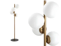 OZAIA Lámpara de metal y cristal 4 globos FAZE - Alt. 130 cm - y blanco Dorado