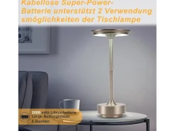 NETTLIFE Lámpara De Mesa-Lámpara de noche inalámbrica , lámpara de mesa LED a batería, lámpara táctil regulable con batería recargable por USB, paquete de 2 Gris