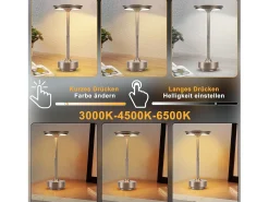 NETTLIFE Lámpara De Mesa-Lámpara de noche inalámbrica , lámpara de mesa LED a batería, lámpara táctil regulable con batería recargable por USB, paquete de 2 Gris