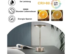NETTLIFE Lámpara De Mesa-Lámpara de noche inalámbrica , lámpara de mesa LED a batería, lámpara táctil regulable con batería recargable por USB, paquete de 2 Gris