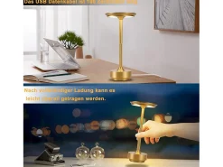 NETTLIFE Lámpara de noche inalámbrica con pilas - Lámpara de mesa LED táctil regulable (paquete de 2) con batería recargable por USB Dorado Outlet