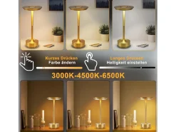 NETTLIFE Lámpara de noche inalámbrica con pilas - Lámpara de mesa LED táctil regulable (paquete de 2) con batería recargable por USB Dorado Outlet