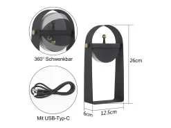 NETTLIFE Lámpara De Mesa-Lámpara de noche LED con función de carga, lámpara de mesa, luz nocturna portátil, brillo ajustable Negro
