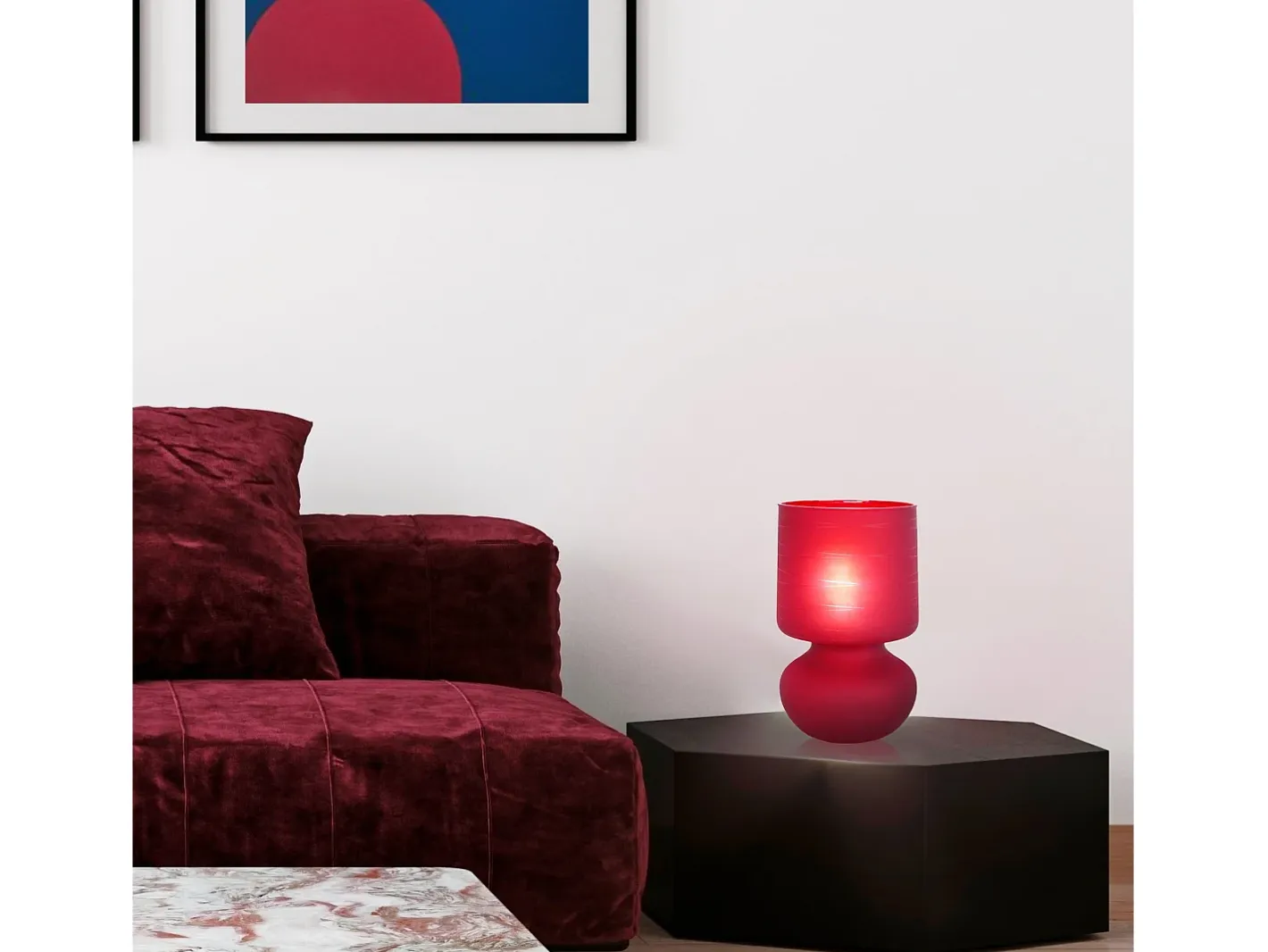 TOSEL Lámpara De Mesa-Lámpara de noche ,vidrio,Gris ,A24xD 14xP14cm Rojo