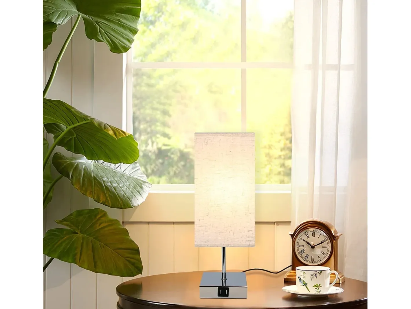 NETTLIFE Lámpara de noche vintage táctil regulable E27 con función de carga USB y LED intercambiable Plateado Clearance