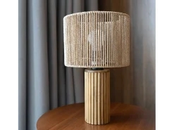 Rendez-Vous Déco Lámpara De Mesa-Lámpara de papel de cuerda con base de tronco de madera - Mira Beige