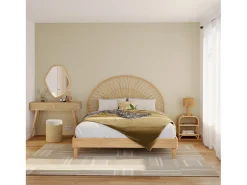 Rendez-Vous Déco Lámpara De Mesa-Lámpara de papel de cuerda con base de tronco de madera - Mira Beige